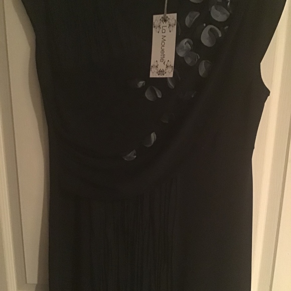 Navy knee length dress w/gray circle ornamentation - Picture 6 of 7